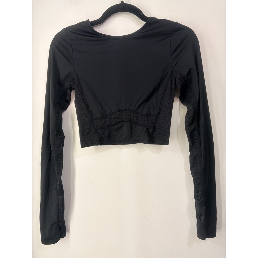 Buffbunny Collection Black Long Sleeve Crop Top Open Back Mesh XS Activewear